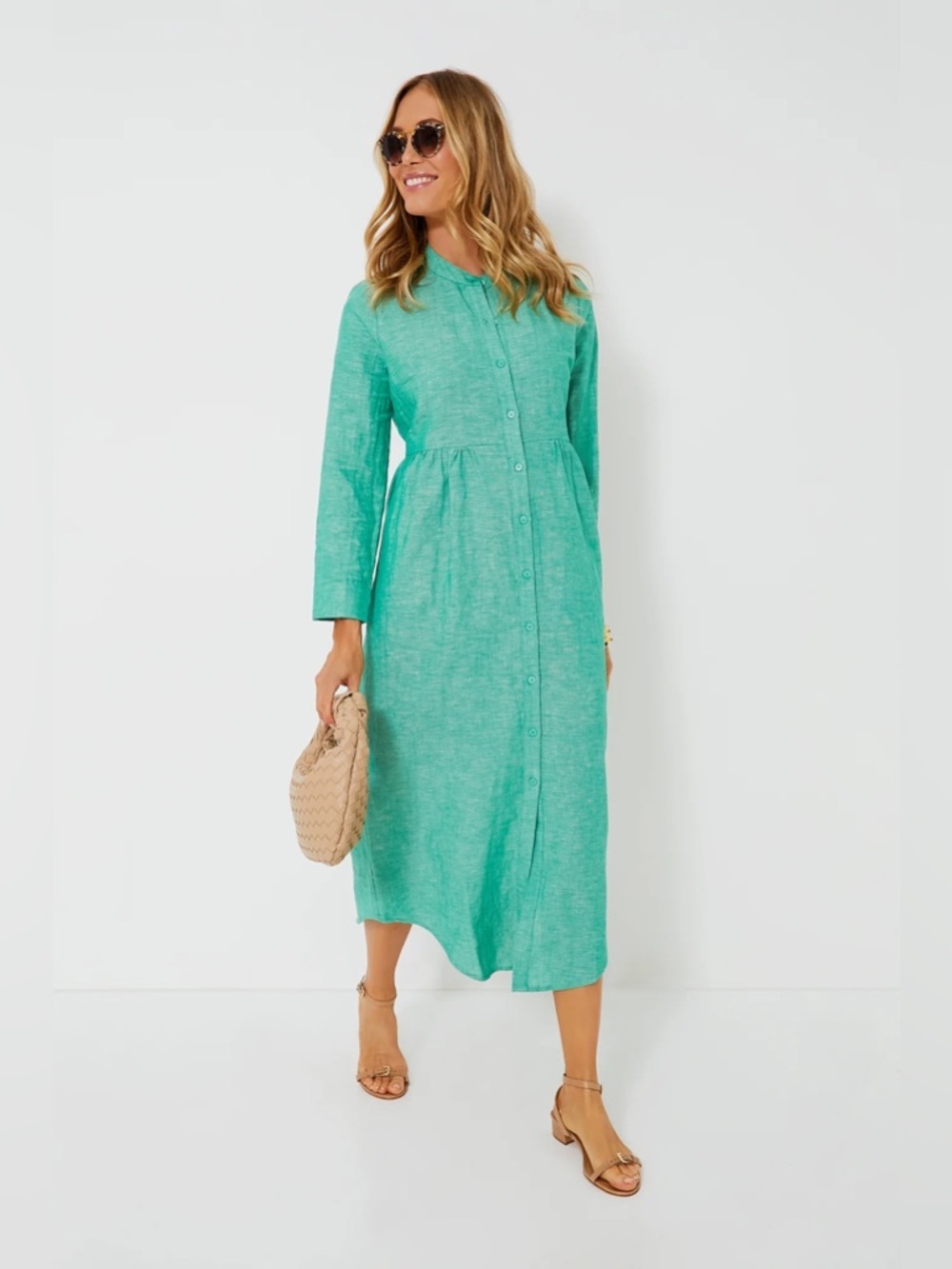 Tuckernuck Lydell linen seafoam green button front maxi dress